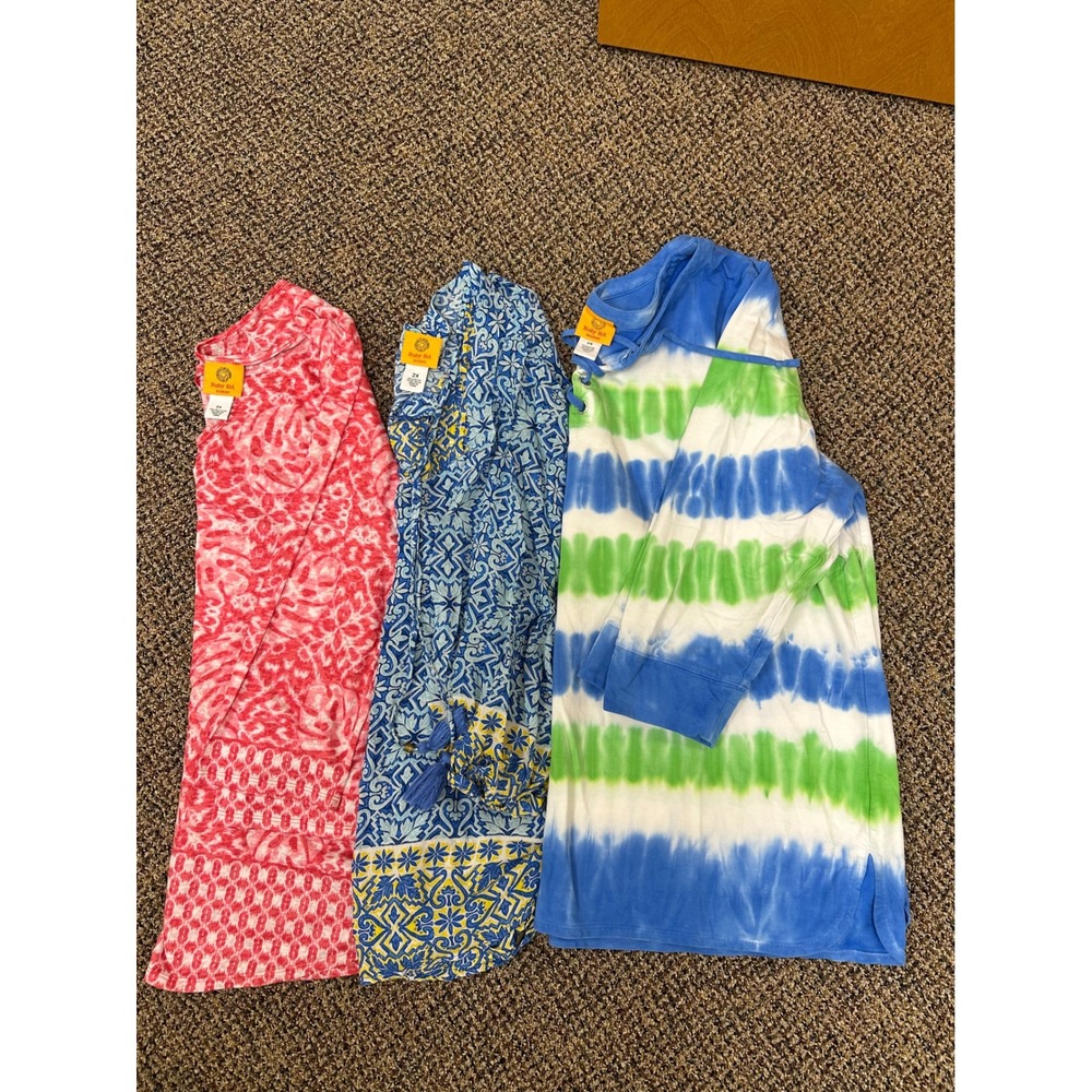 Ruby Rd Woman Plus Size 2X Tops Bundle Tie Dye Tropical Tile Print 3/4 Sleeve